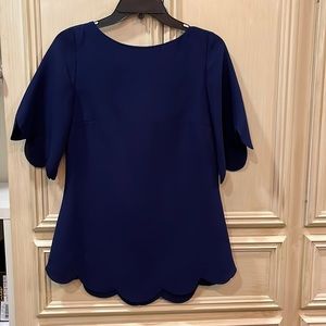 Navy Sail to Sable scallop trim top.